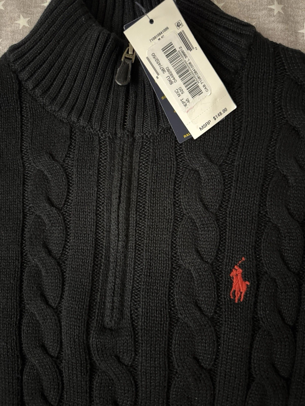 Nova Saints™ Polo Ralph Lauren Men’s Cable-Knit Cotton Quarter-Zip Sweater