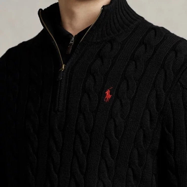 Nova Saints™ Polo Ralph Lauren Men’s Cable-Knit Cotton Quarter-Zip Sweater