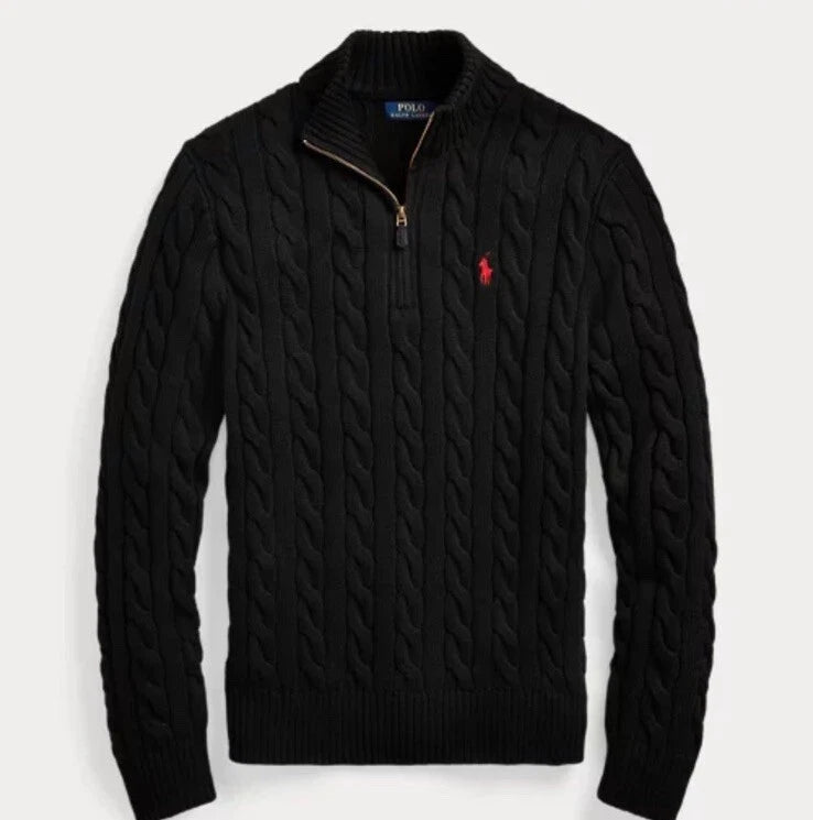 Nova Saints™ Polo Ralph Lauren Men’s Cable-Knit Cotton Quarter-Zip Sweater