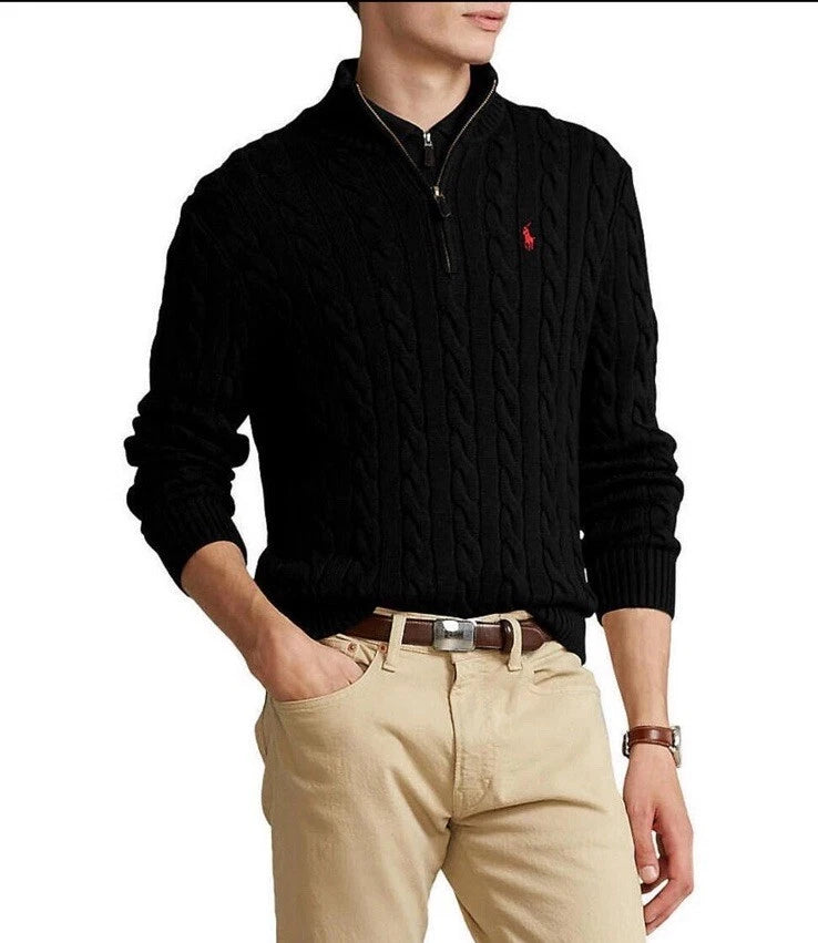 Nova Saints™ Polo Ralph Lauren Men’s Cable-Knit Cotton Quarter-Zip Sweater